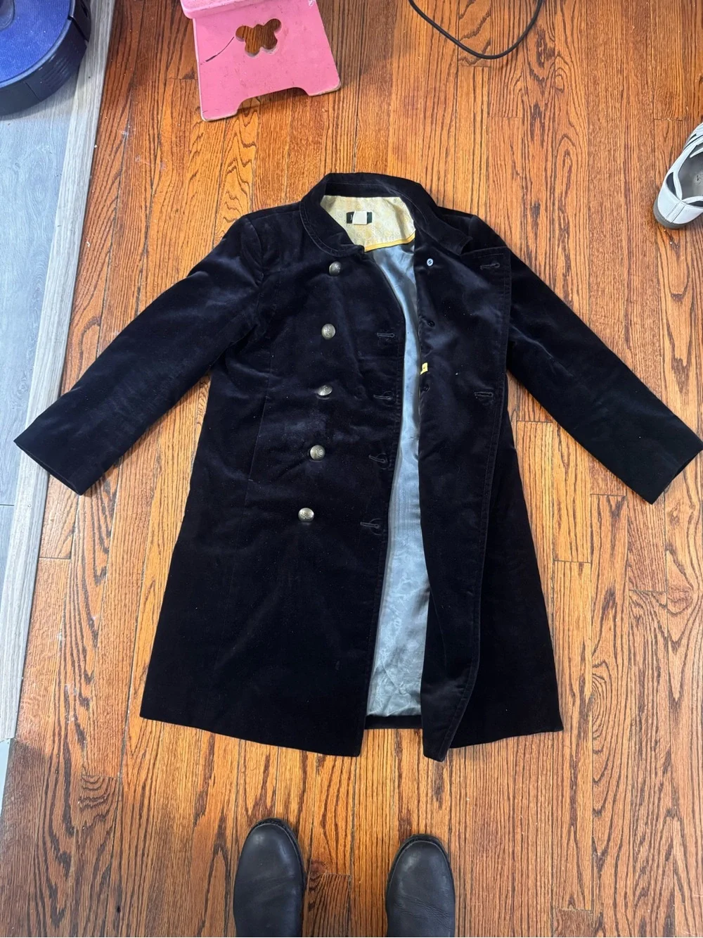 J Crew Peacoat Military Women's 6 Black Velvet Double Breasted Coat Gold Button
